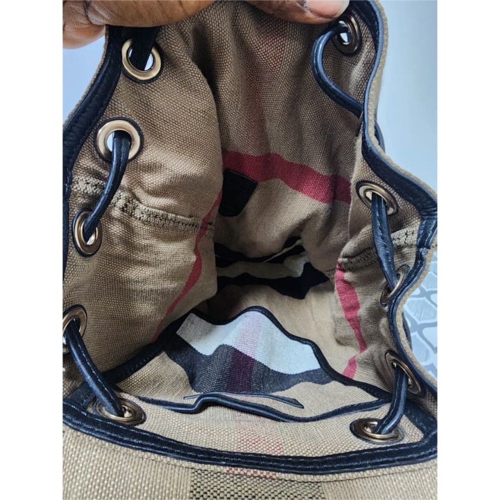 Authentic BURBERRY Leather Canvas Check Heart Print Backpack Bag Black/Beige - Picture 8 of 11